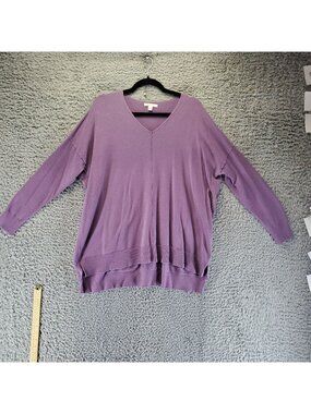 Cato Sweater Womens XL Purple V-Neck Knit Ribbed Hem Long Sleeves